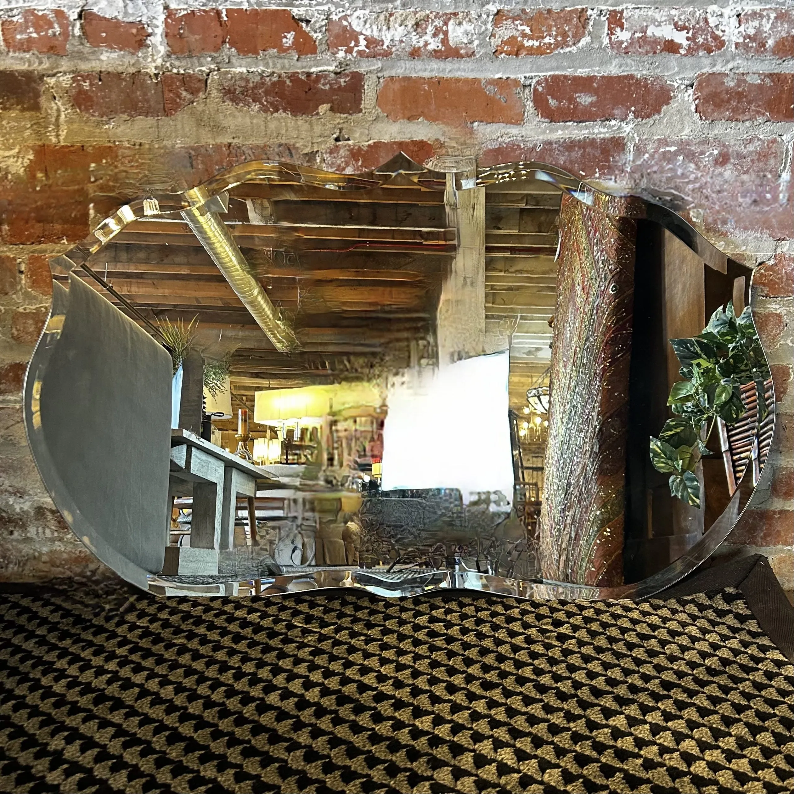Wall Mirror, Beveled Edge, Oblong, Horizontally Hung, Curved Edges