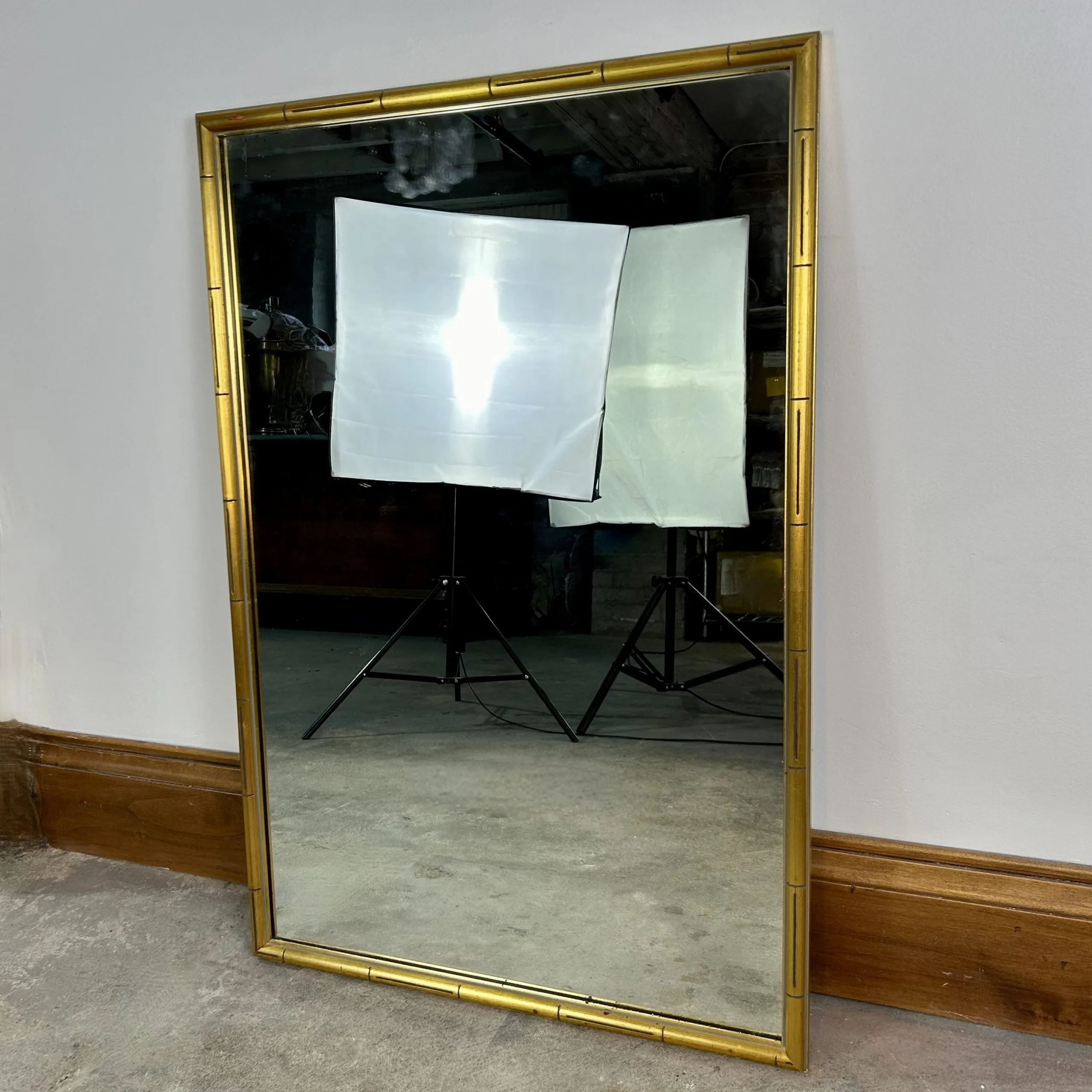 Wall Mirror with Golden Bamboo Look Painted Frame, Vertical