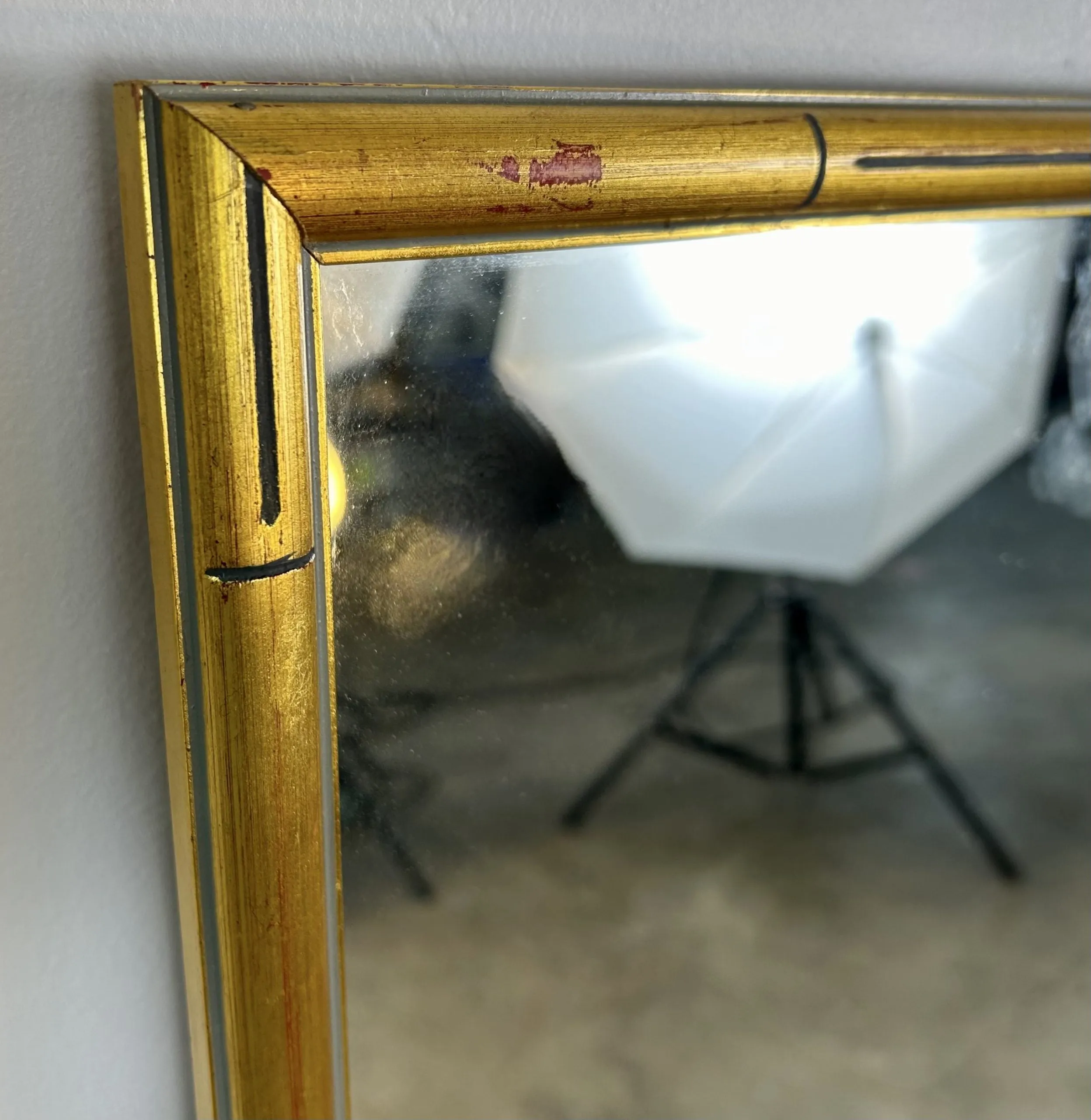 Wall Mirror with Golden Bamboo Look Painted Frame, Vertical