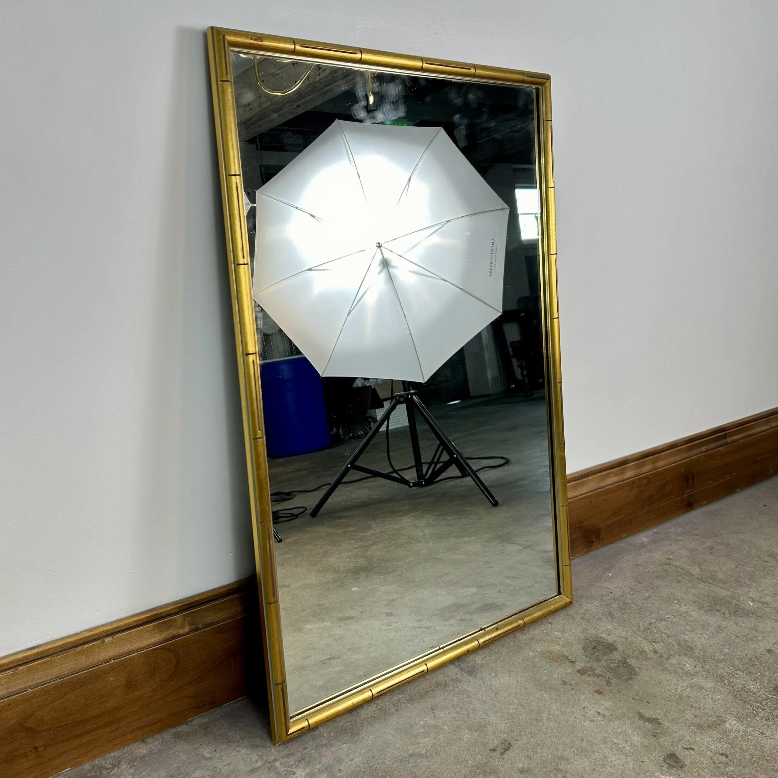 Wall Mirror with Golden Bamboo Look Painted Frame, Vertical