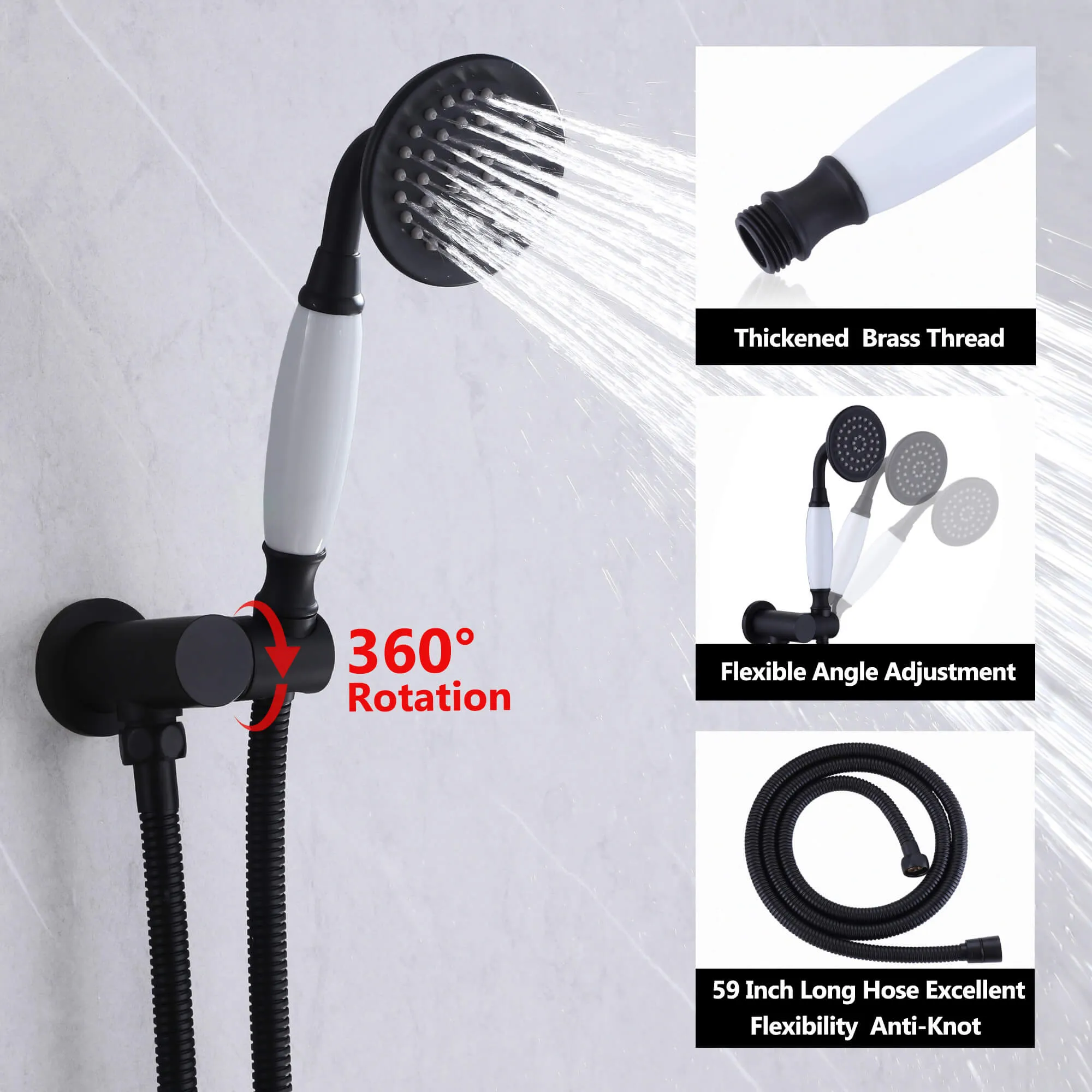Wall Mount 2 Function Shower Faucet Set Matte Black RB1185