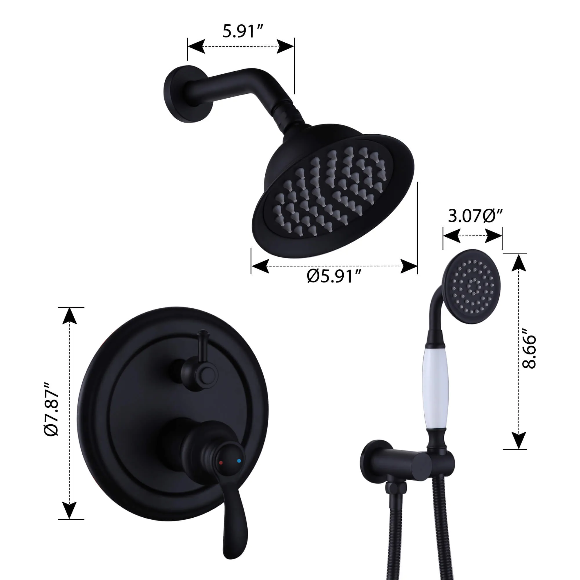 Wall Mount 2 Function Shower Faucet Set Matte Black RB1185
