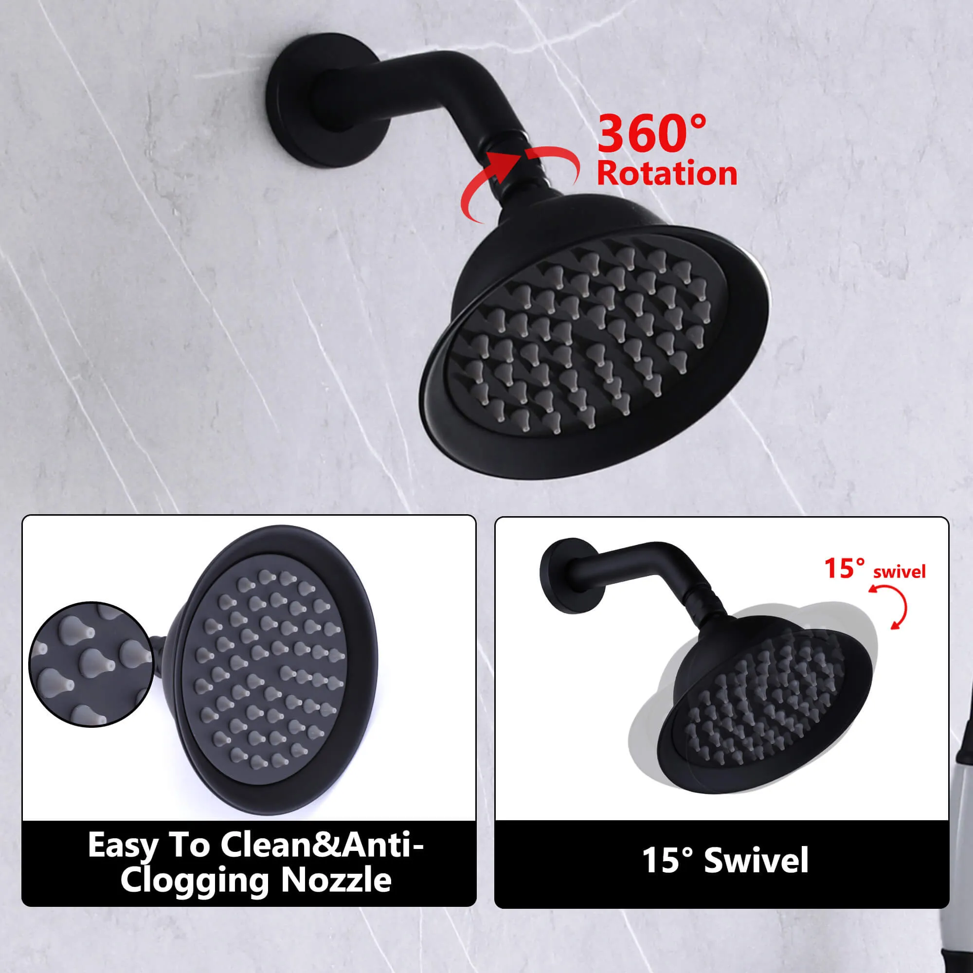 Wall Mount 2 Function Shower Faucet Set Matte Black RB1185