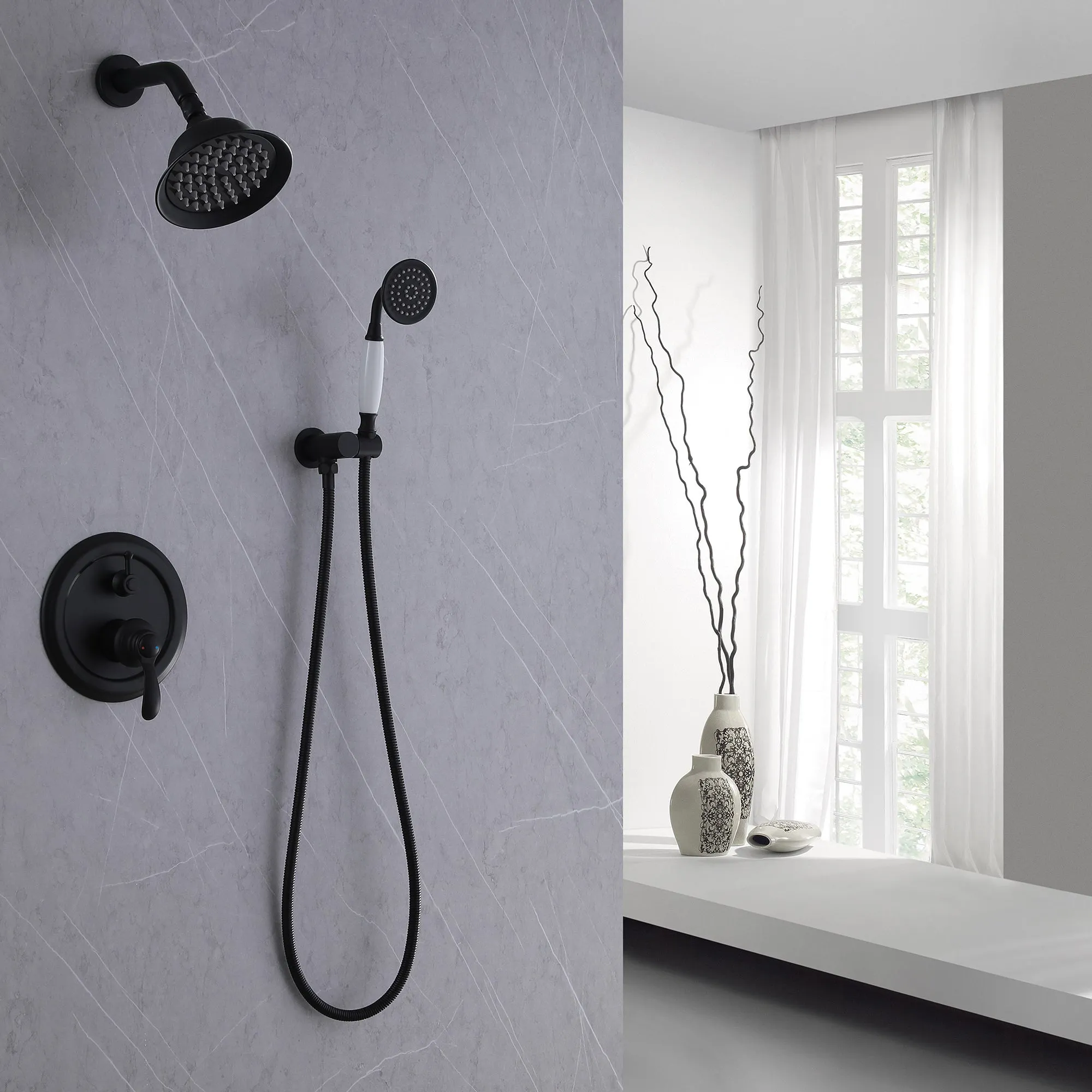 Wall Mount 2 Function Shower Faucet Set Matte Black RB1185