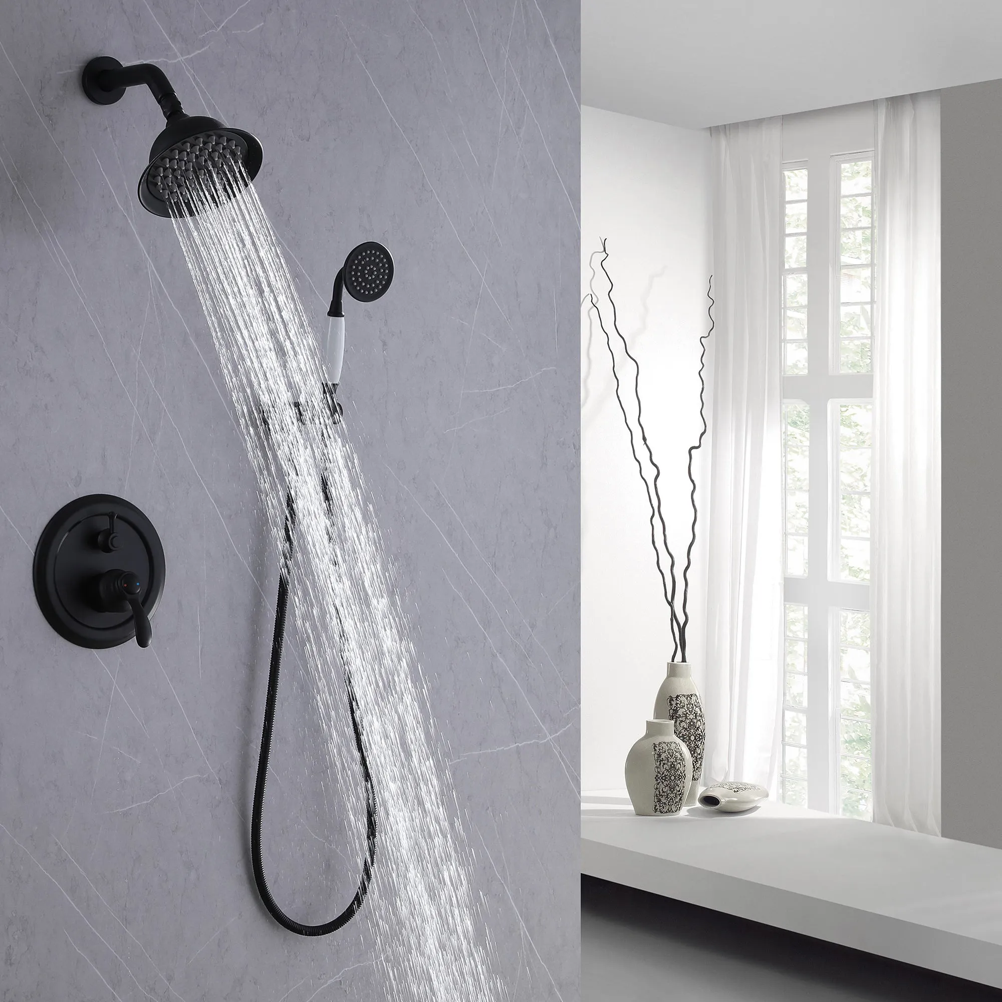 Wall Mount 2 Function Shower Faucet Set Matte Black RB1185