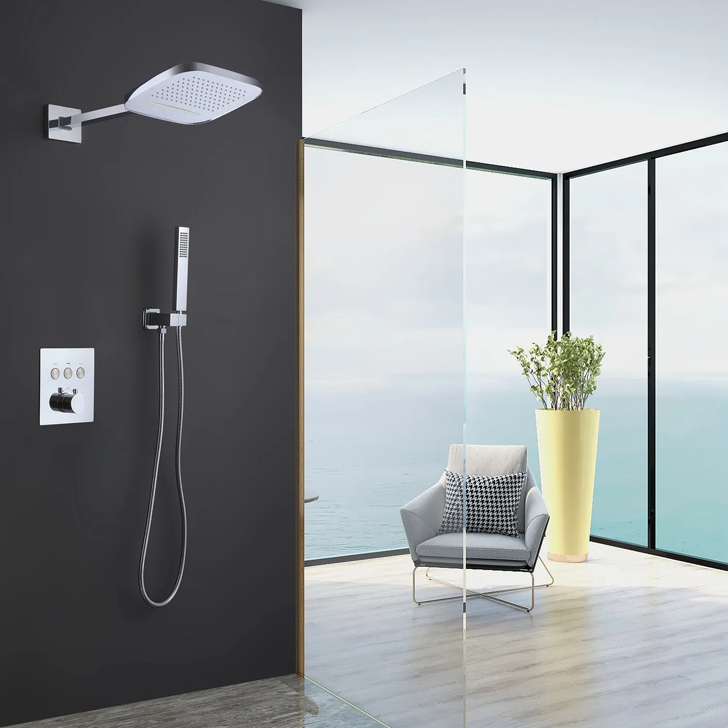 Wall Mount 3-Function Thermostatic Shower System with Rough-In Valve RB1105
