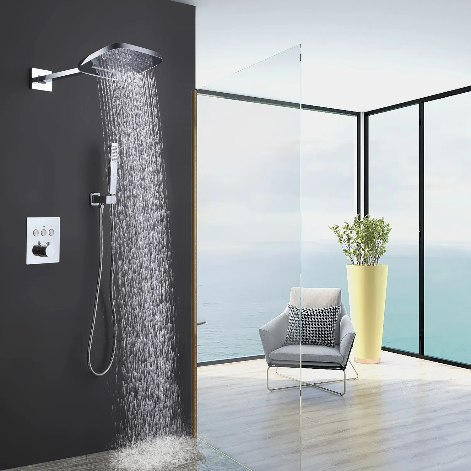 Wall Mount 3-Function Thermostatic Shower System with Rough-In Valve RB1105