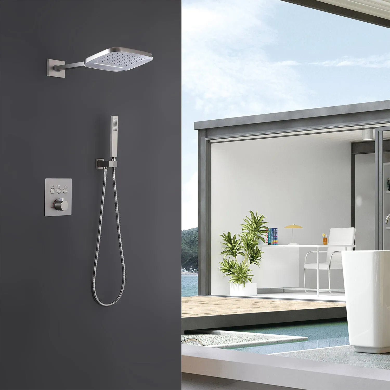Wall Mount Concealed Thermostatic Waterfall & Rainfall Shower System RB1103