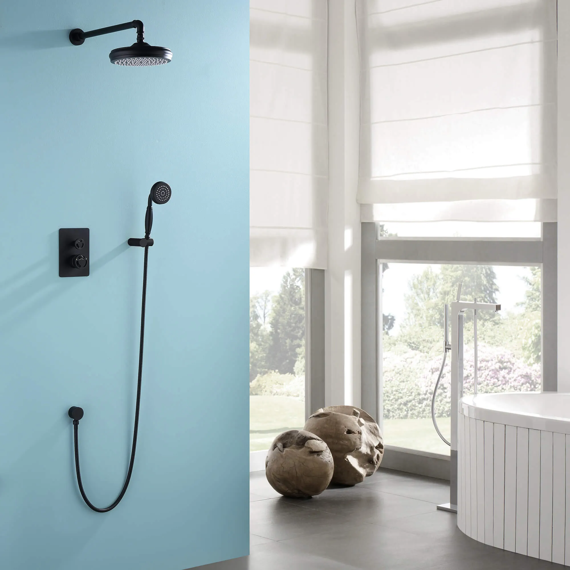 Wall Mount Industrial Style Shower System 2-Function Brushed Gold RB1148