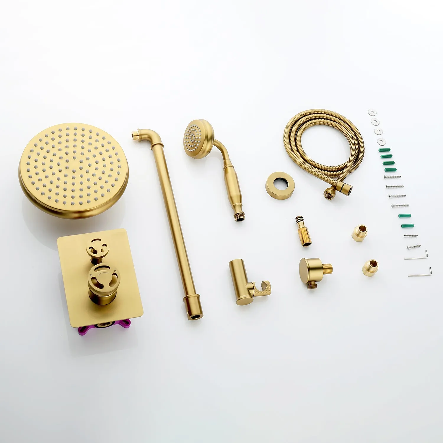 Wall Mount Industrial Style Shower System 2-Function Brushed Gold RB1148