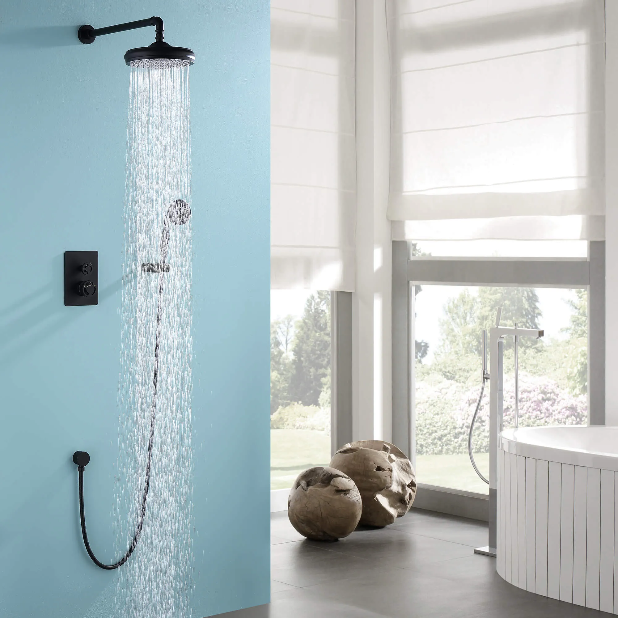 Wall Mount Industrial Style Shower System 2-Function Brushed Gold RB1148