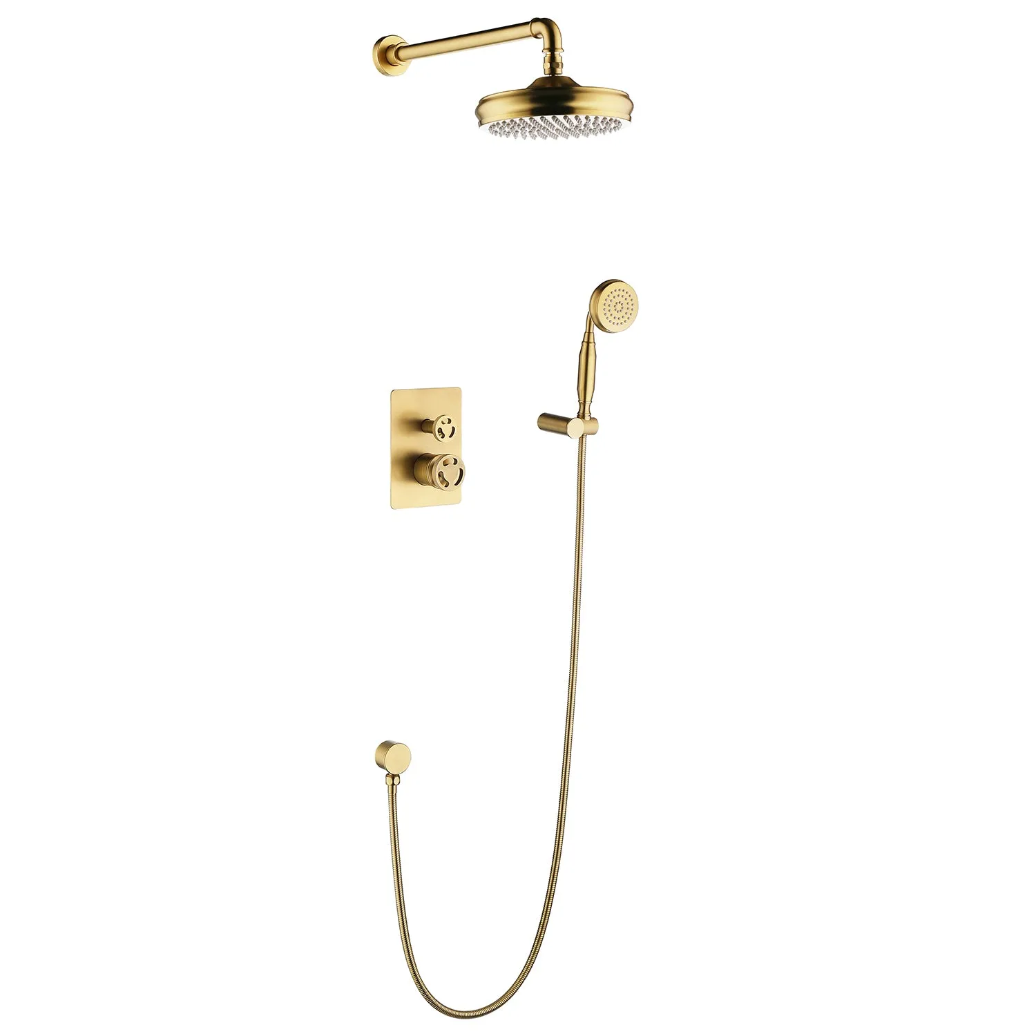Wall Mount Industrial Style Shower System 2-Function Brushed Gold RB1148