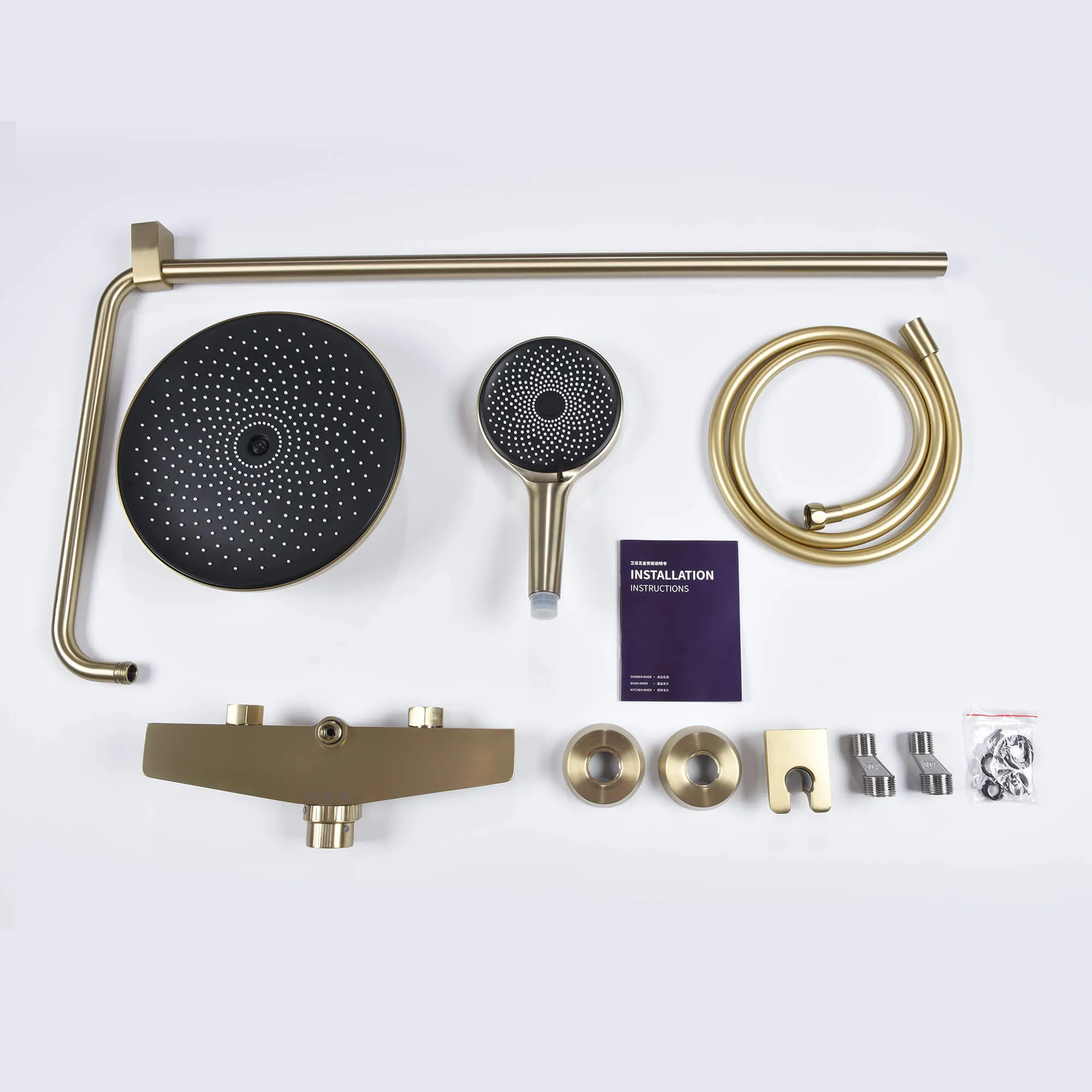 Wall Mount Rain Shower Faucet Set with Tub Spout and 3 Modes Handheld Shower