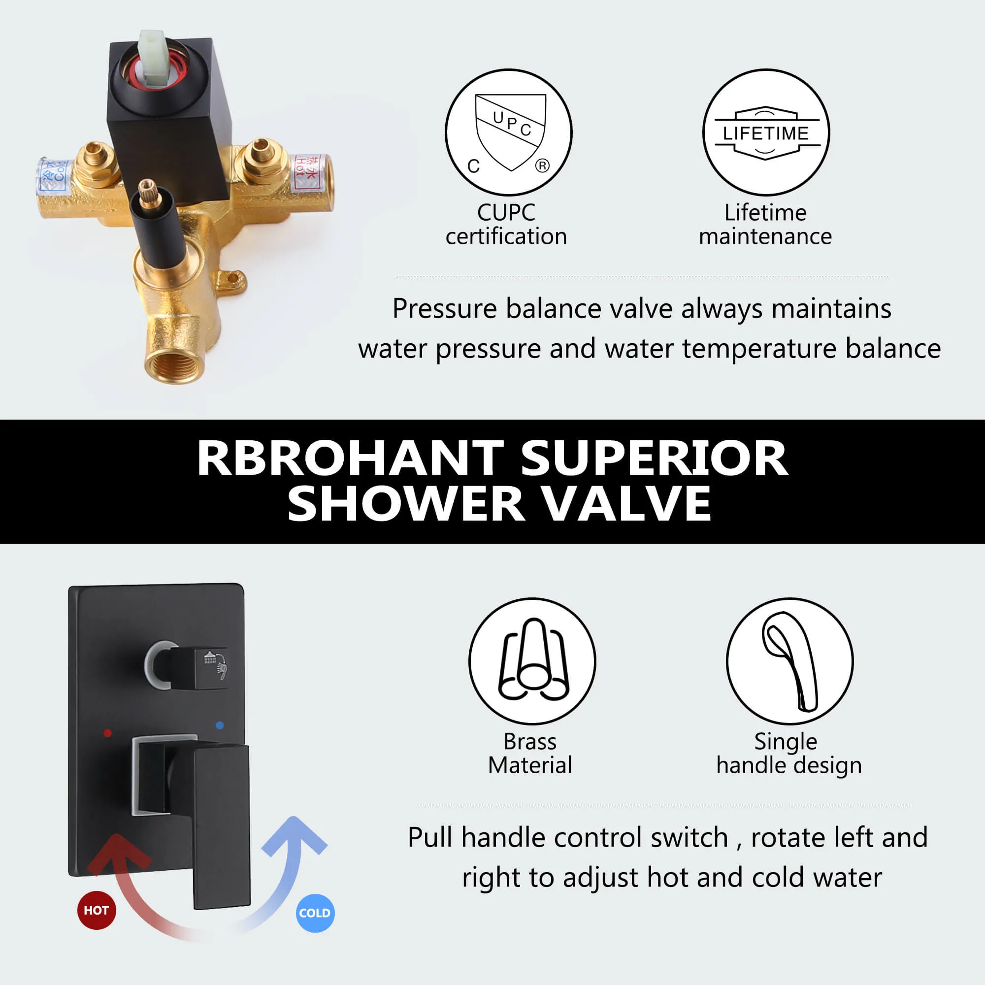 Wall Mount Rainfall Shower System Matte Black Shower Faucet RB1016