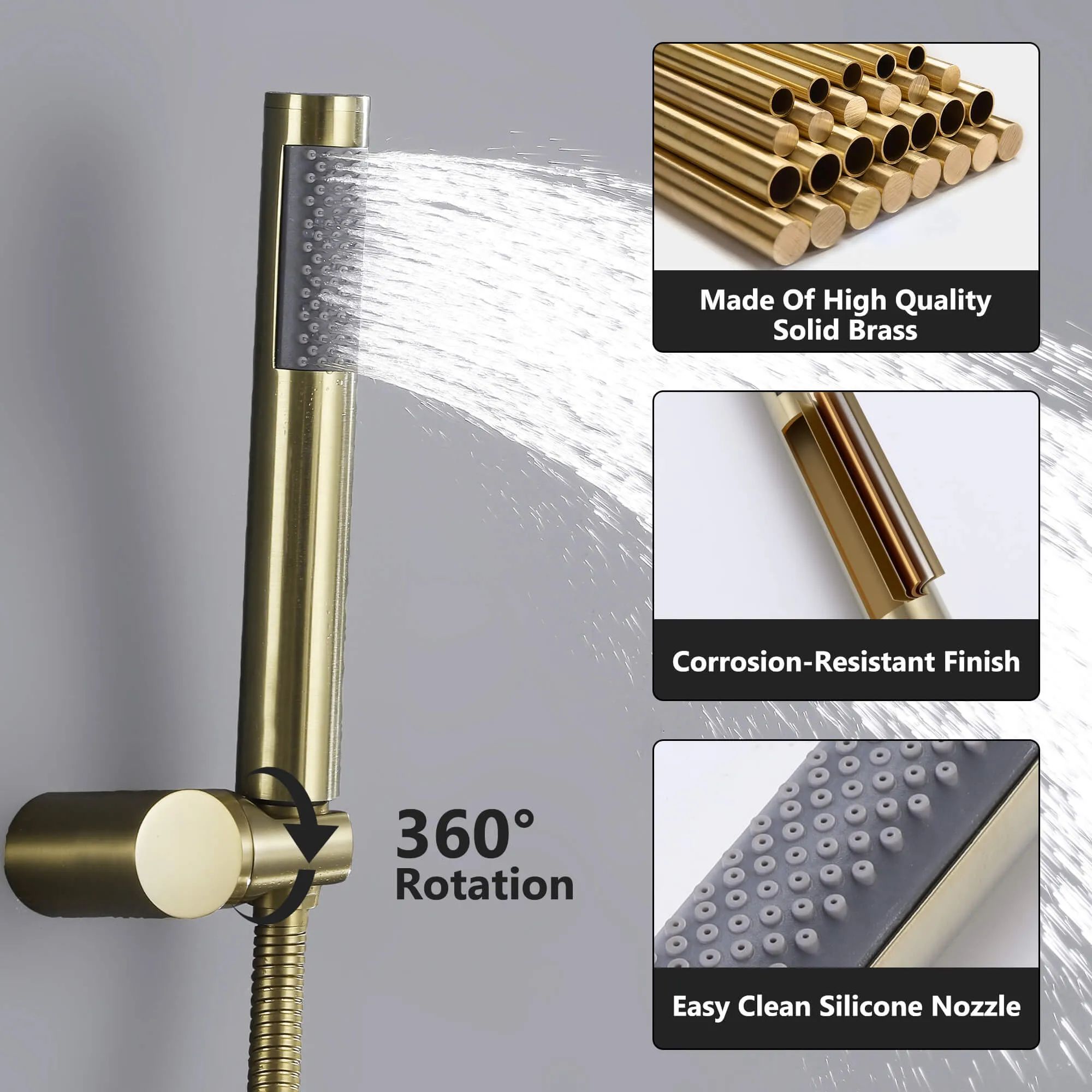 Wall Mount Shower Faucet with Separate Hot and Cold Handles Brushed Gold RB0875
