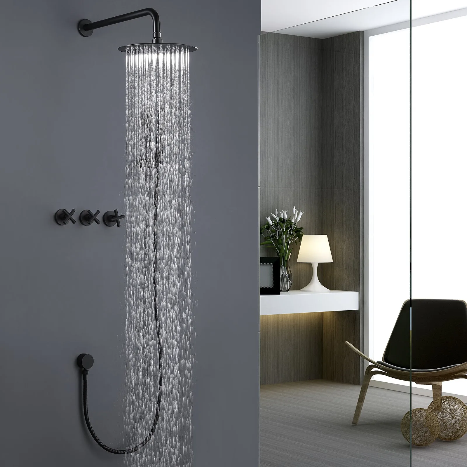 Wall Mount Shower Faucet with Separate Hot and Cold Handles Brushed Gold RB0875