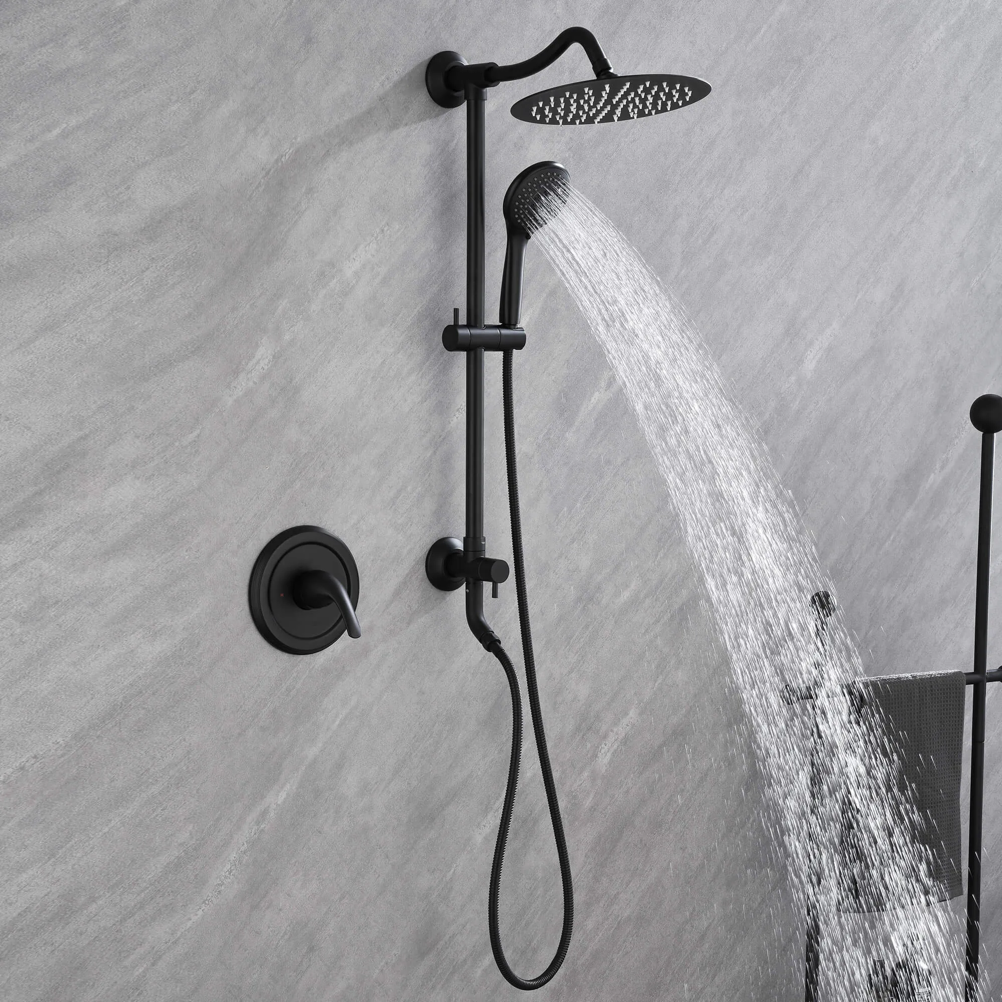 Wall Mount Shower System with 3 Spray Patterns Hand Shower and 10" Showerhead JK0194