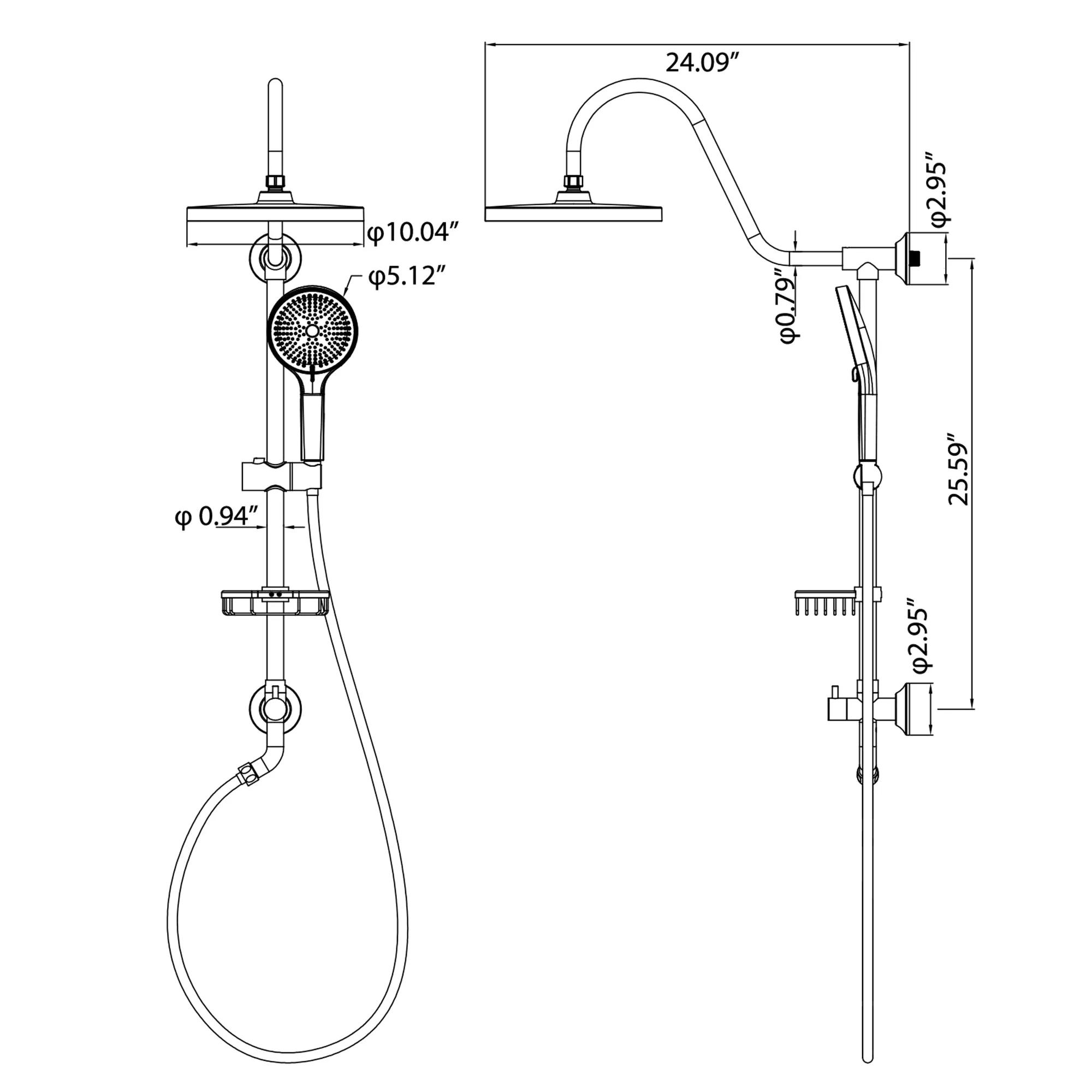 Wall Mount Shower System with Handheld Shower and Soap Dish (Valve Not Included) RB1211