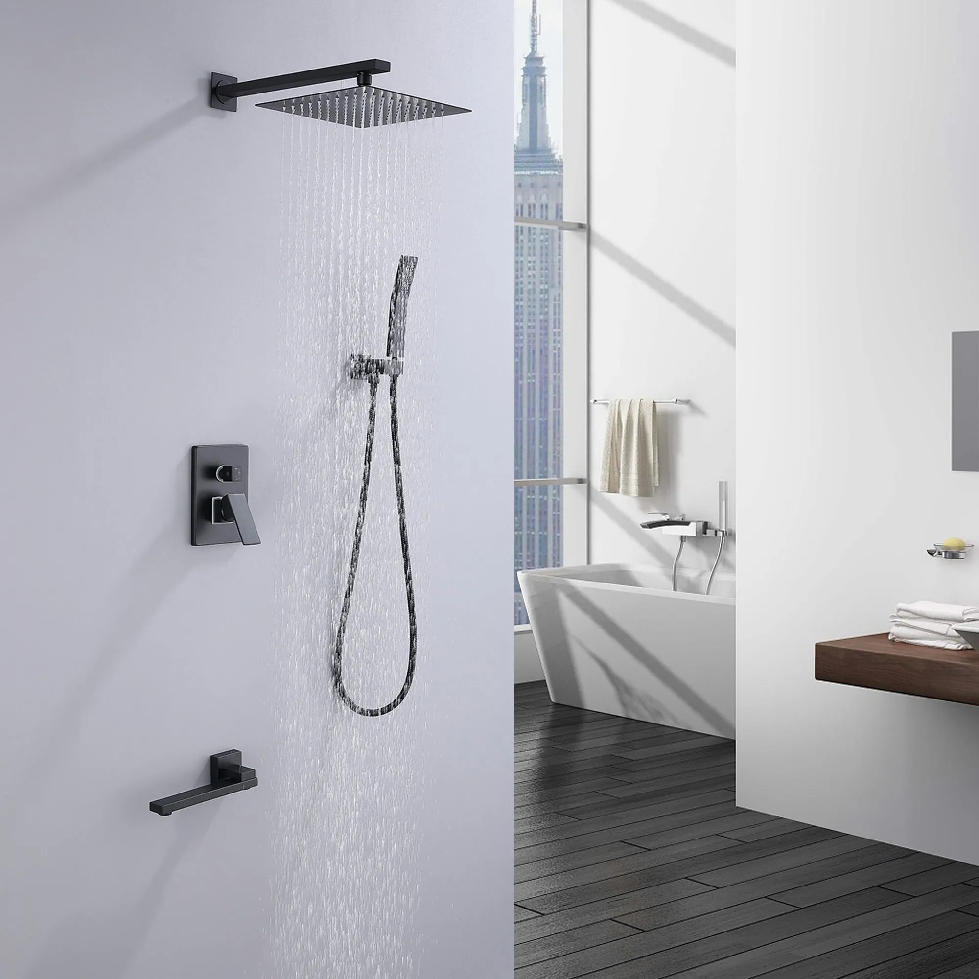 Wall Mount Shower System with Tub Spout and Hand Shower RB1018