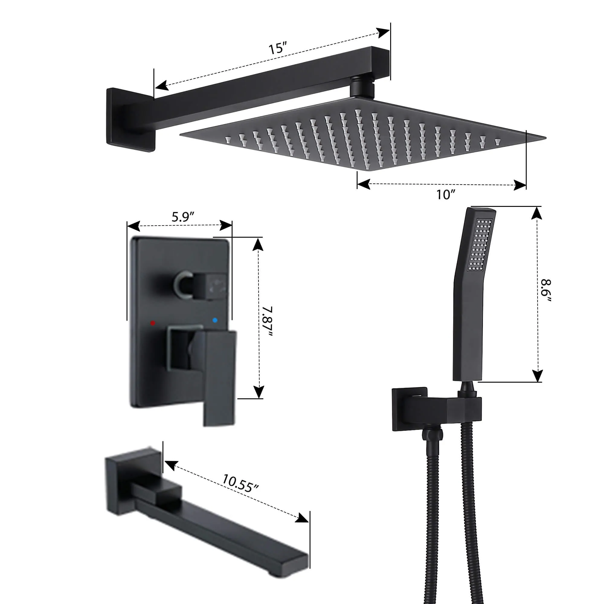 Wall Mount Shower System with Tub Spout and Hand Shower RB1018