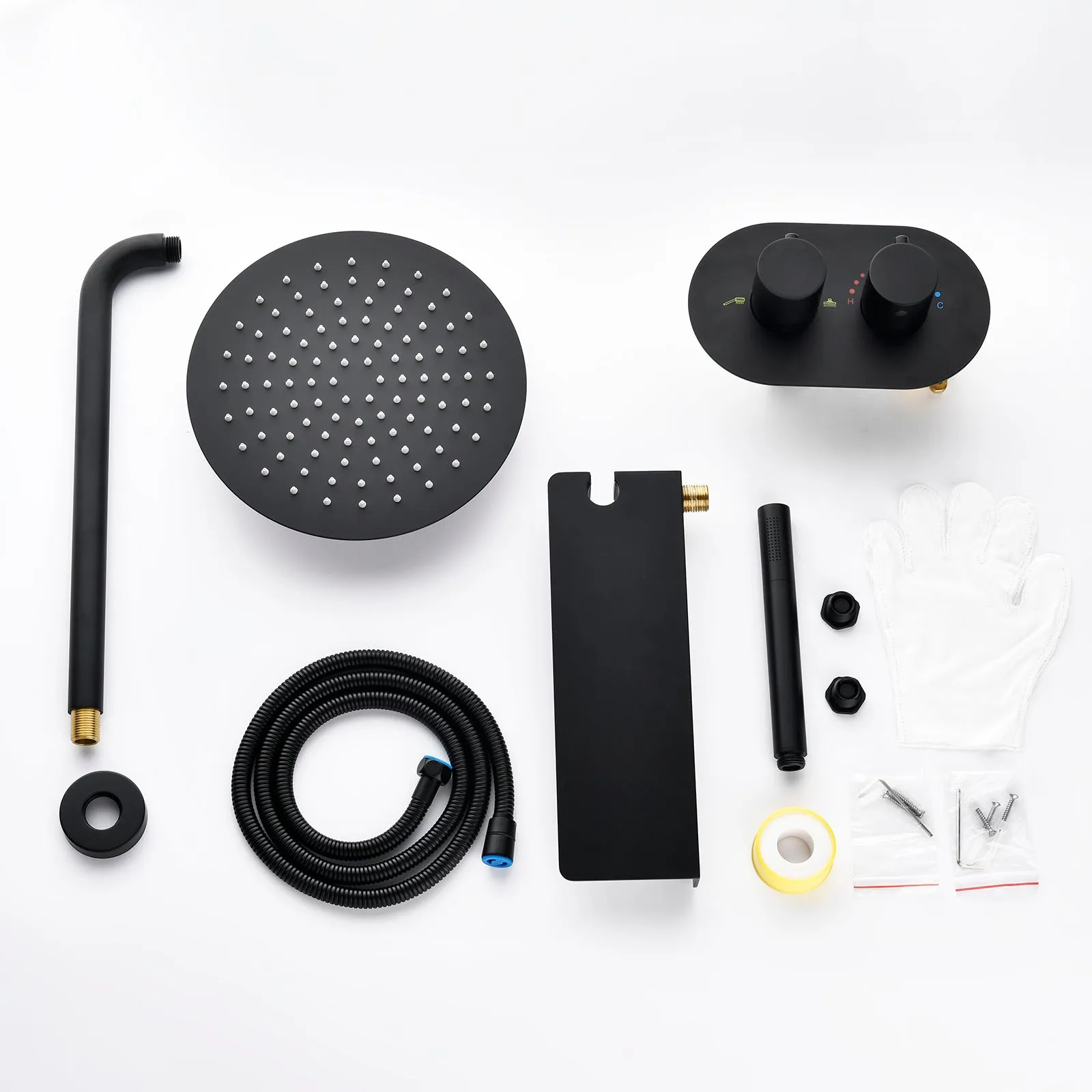Wall Mount Thermostatic Rain Shower System Matte Black RB0843