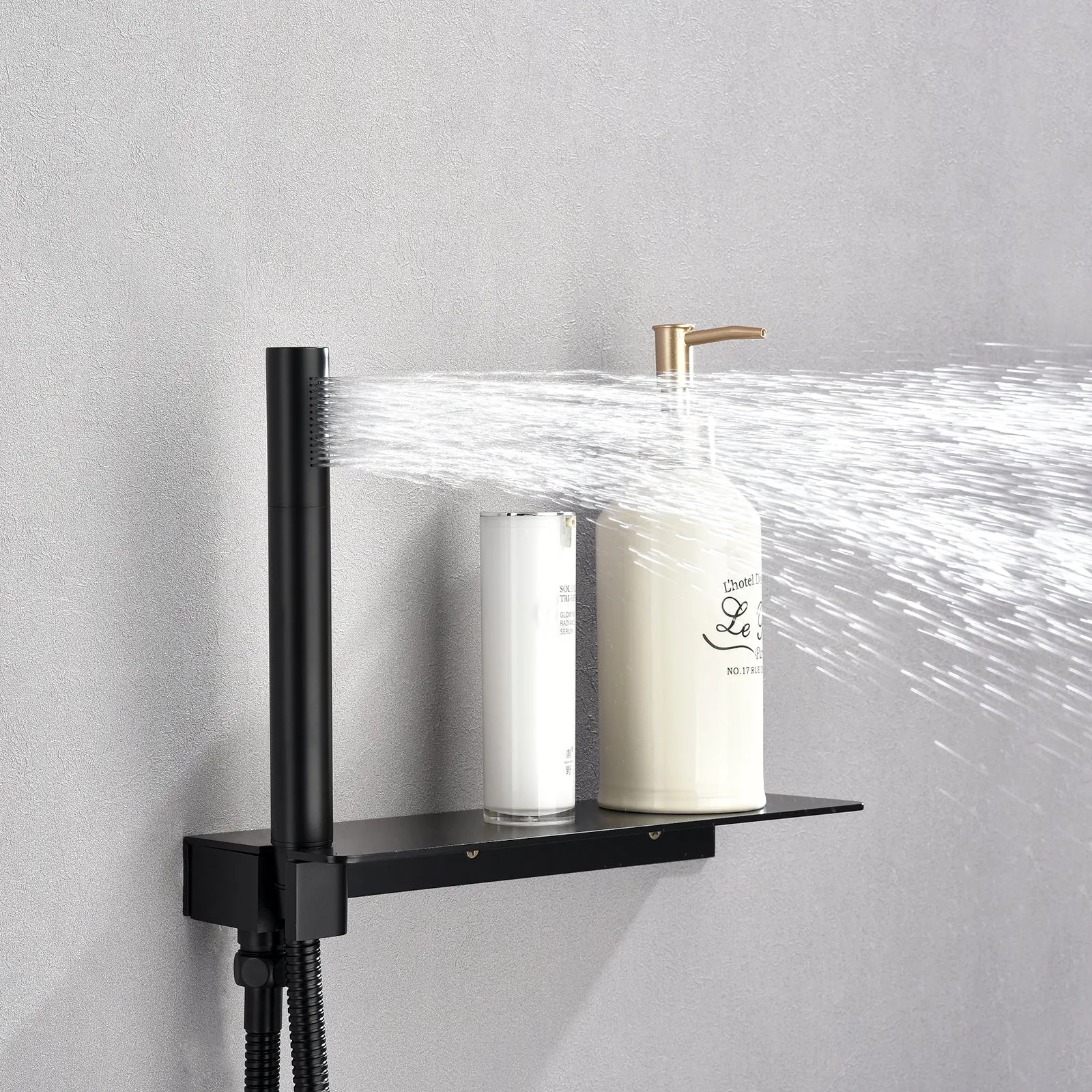 Wall Mount Thermostatic Rain Shower System Matte Black RB0843