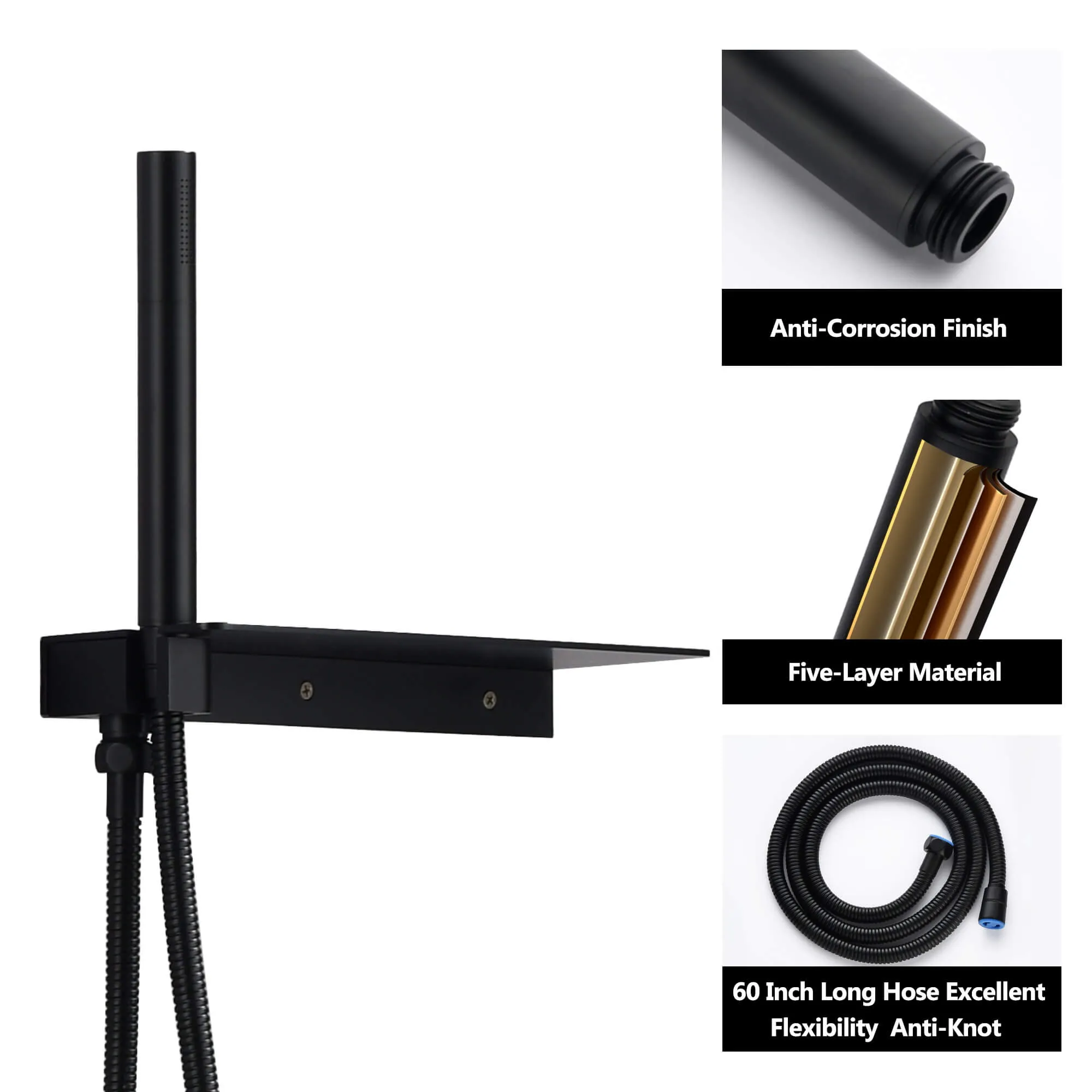 Wall Mount Thermostatic Rain Shower System Matte Black RB0843