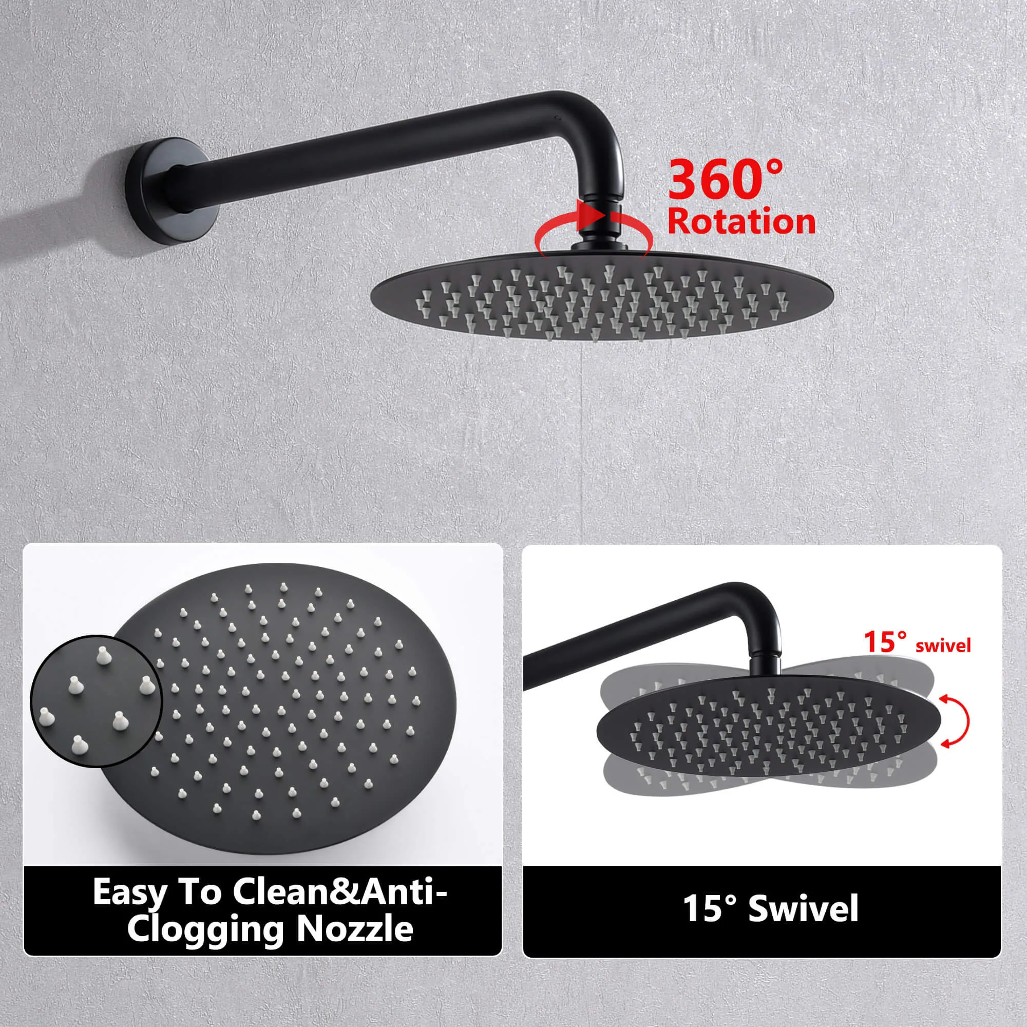 Wall Mount Thermostatic Rain Shower System Matte Black RB0843