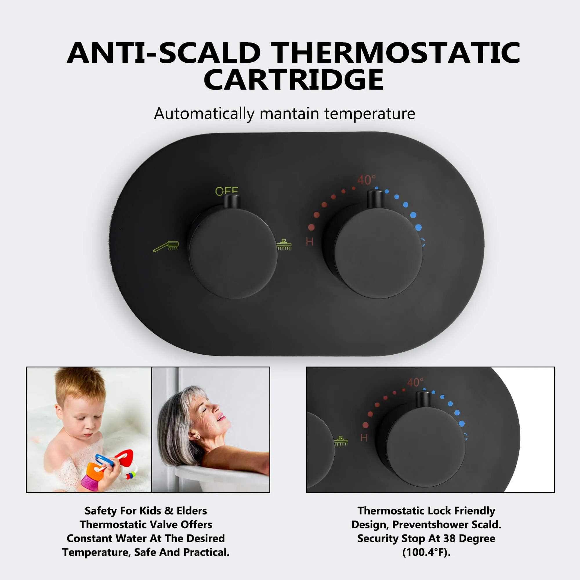 Wall Mount Thermostatic Rain Shower System Matte Black RB0843