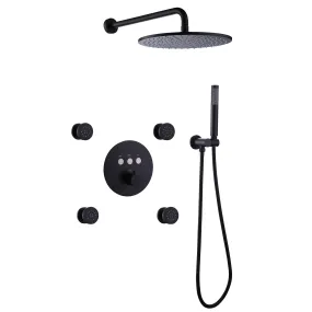 Wall Mount Thermostatic Shower Faucet Set with 12’’ Shower Head and 4 Body Spray Jets RB1114