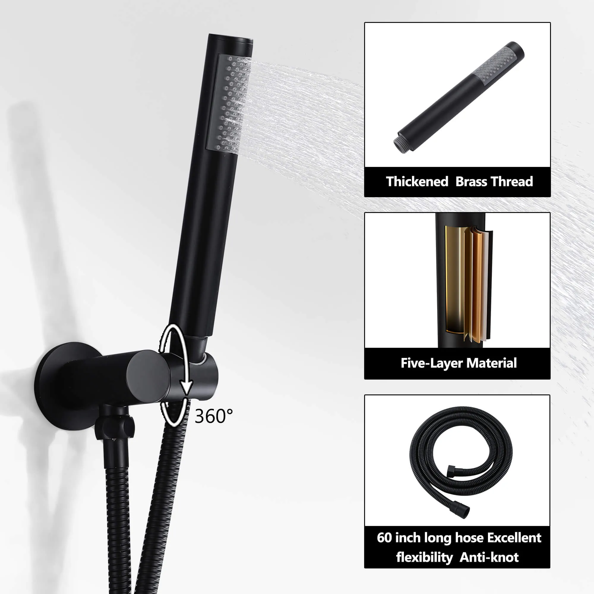 Wall Mount Thermostatic Shower Faucet Set with 12’’ Shower Head and 4 Body Spray Jets RB1114