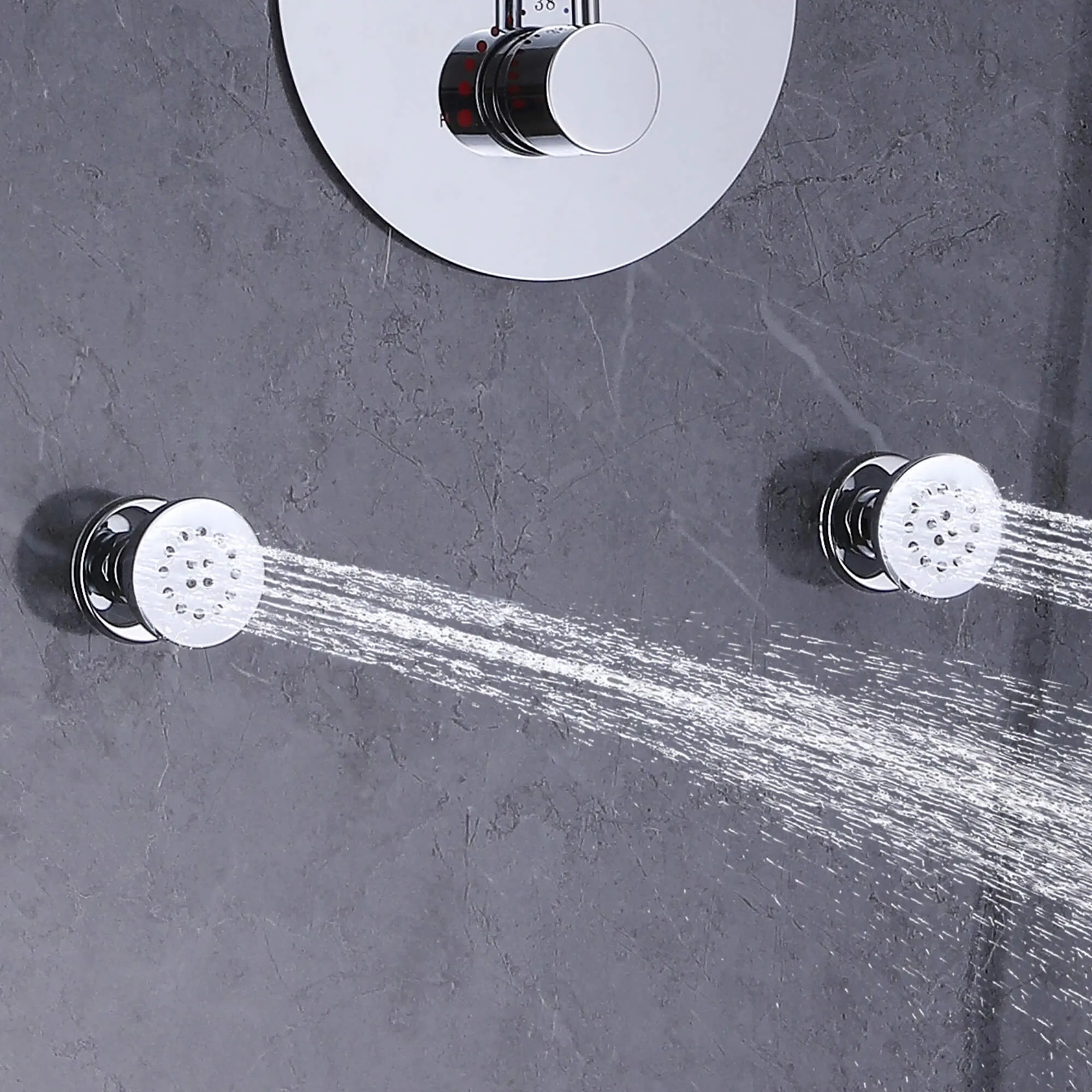 Wall Mount Thermostatic Shower Faucet Set with 12’’ Shower Head and 4 Body Spray Jets RB1114