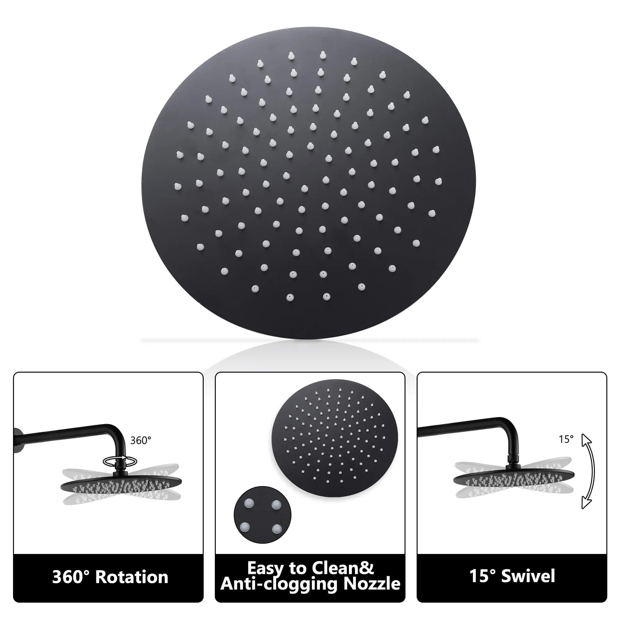 Wall Mount Thermostatic Shower Faucet Set with 12’’ Shower Head and 4 Body Spray Jets RB1114