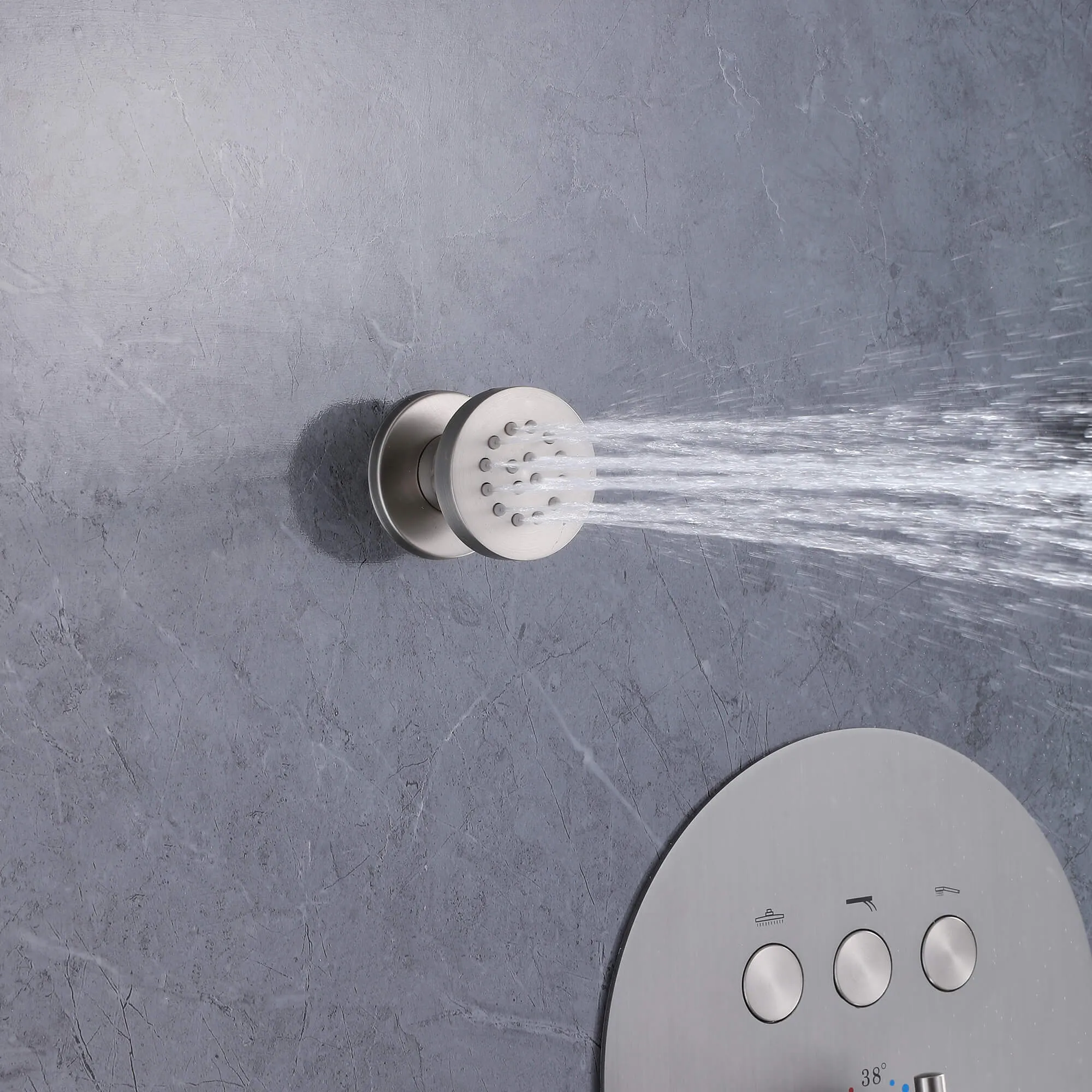 Wall Mount Thermostatic Shower Faucet Set with 12’’ Shower Head and 4 Body Spray Jets RB1114