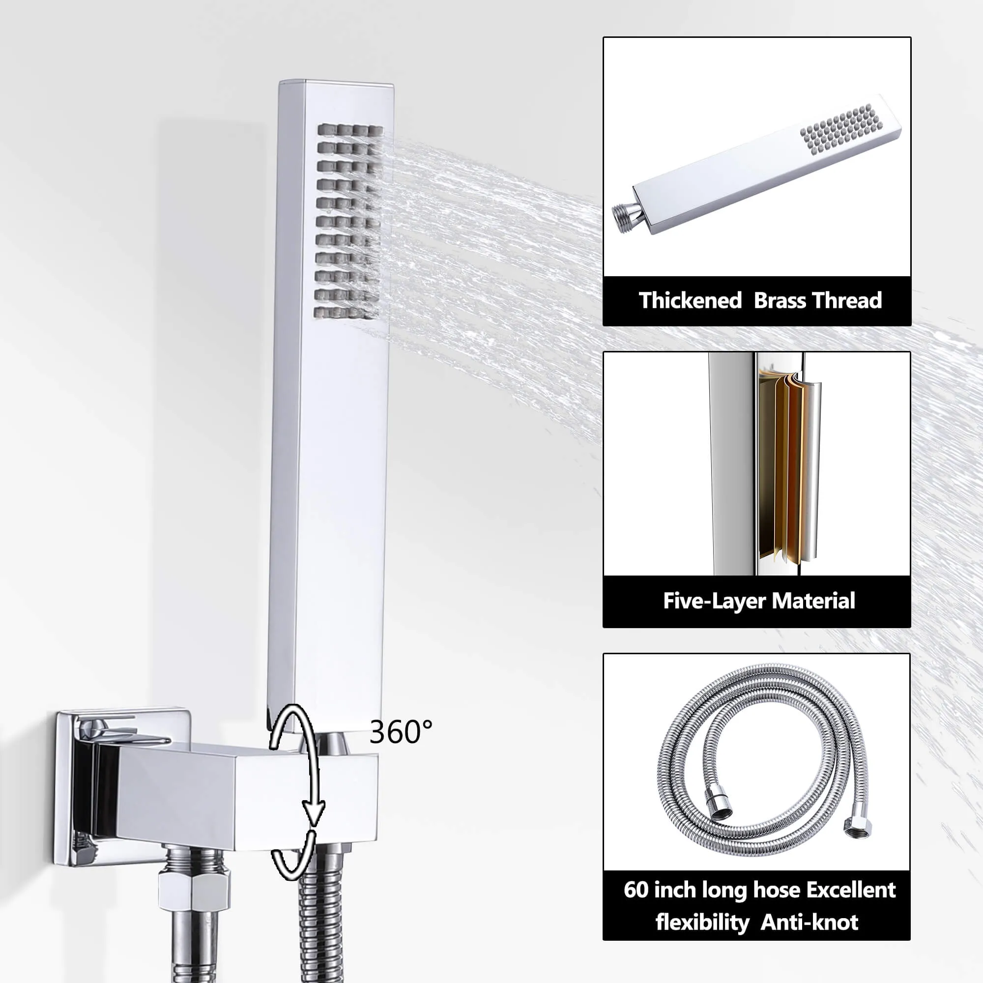 Wall Mount Thermostatic Shower System with 2-Function Shower Head Solid Brass