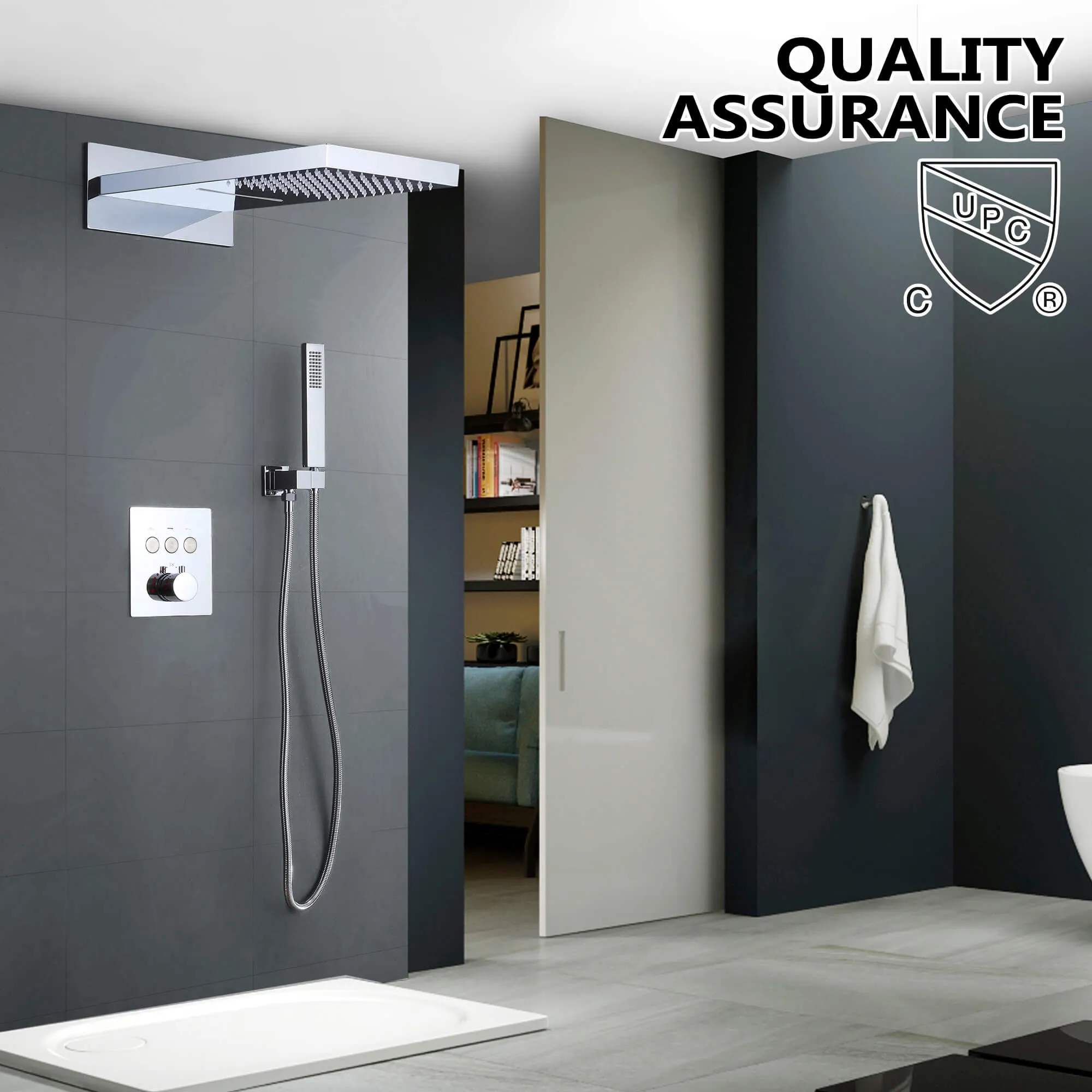 Wall Mount Thermostatic Shower System with 2-Function Shower Head Solid Brass