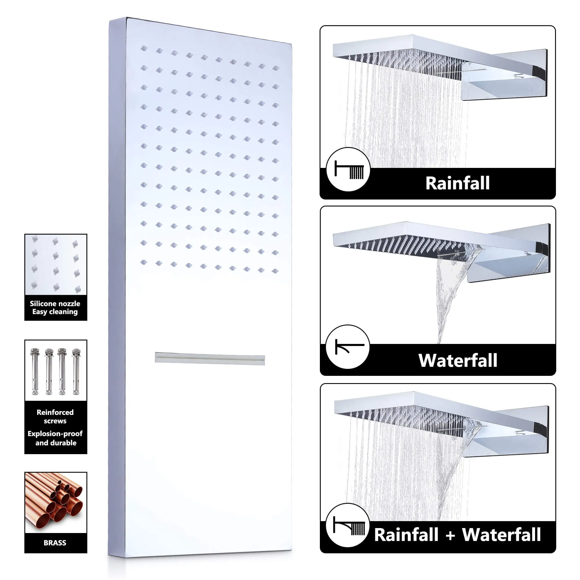 Wall Mount Thermostatic Shower System with 2-Function Shower Head Solid Brass