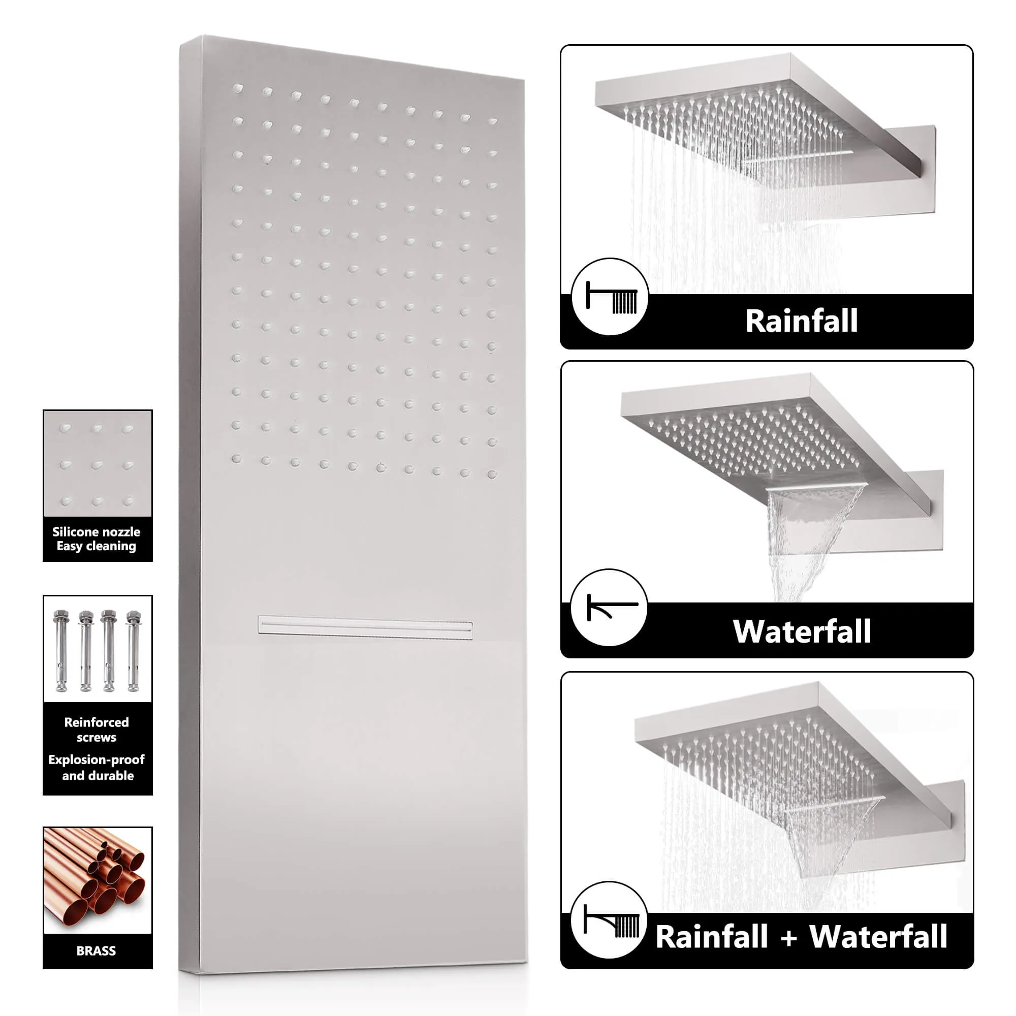 Wall Mount Thermostatic Shower System with 2-Function Shower Head Solid Brass