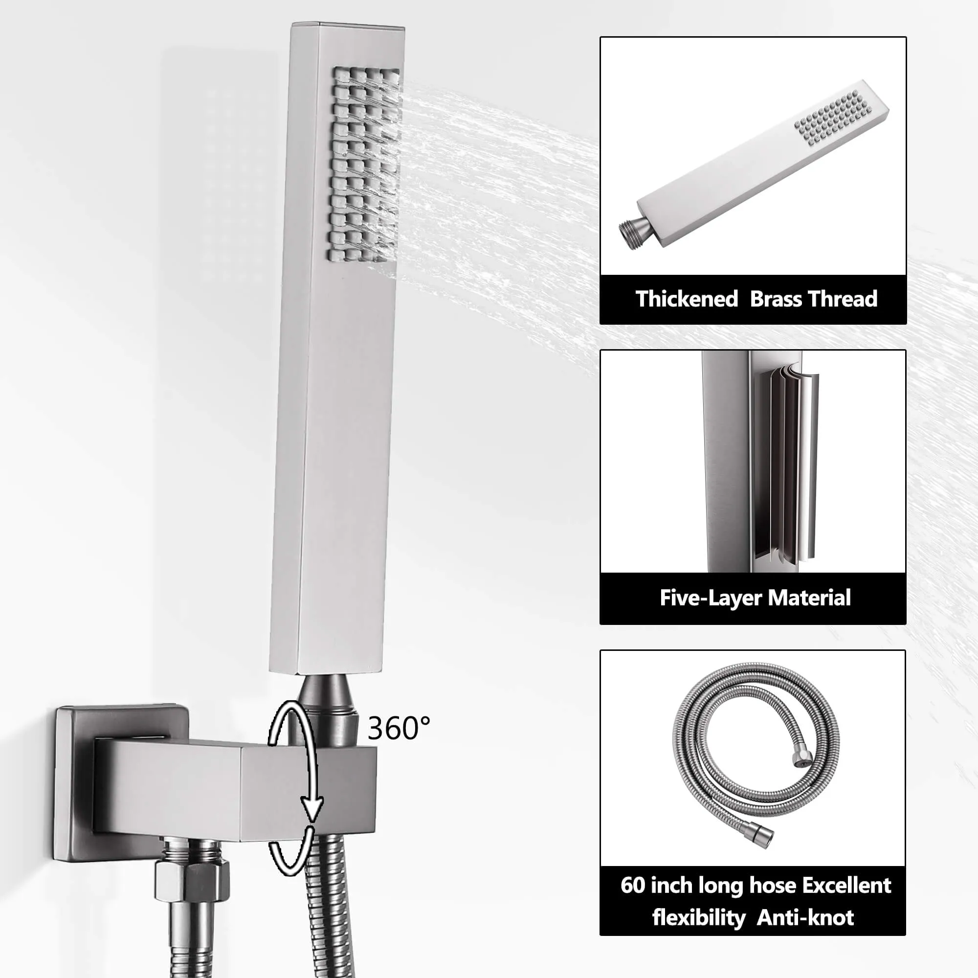 Wall Mount Thermostatic Shower System with 2-Function Shower Head Solid Brass