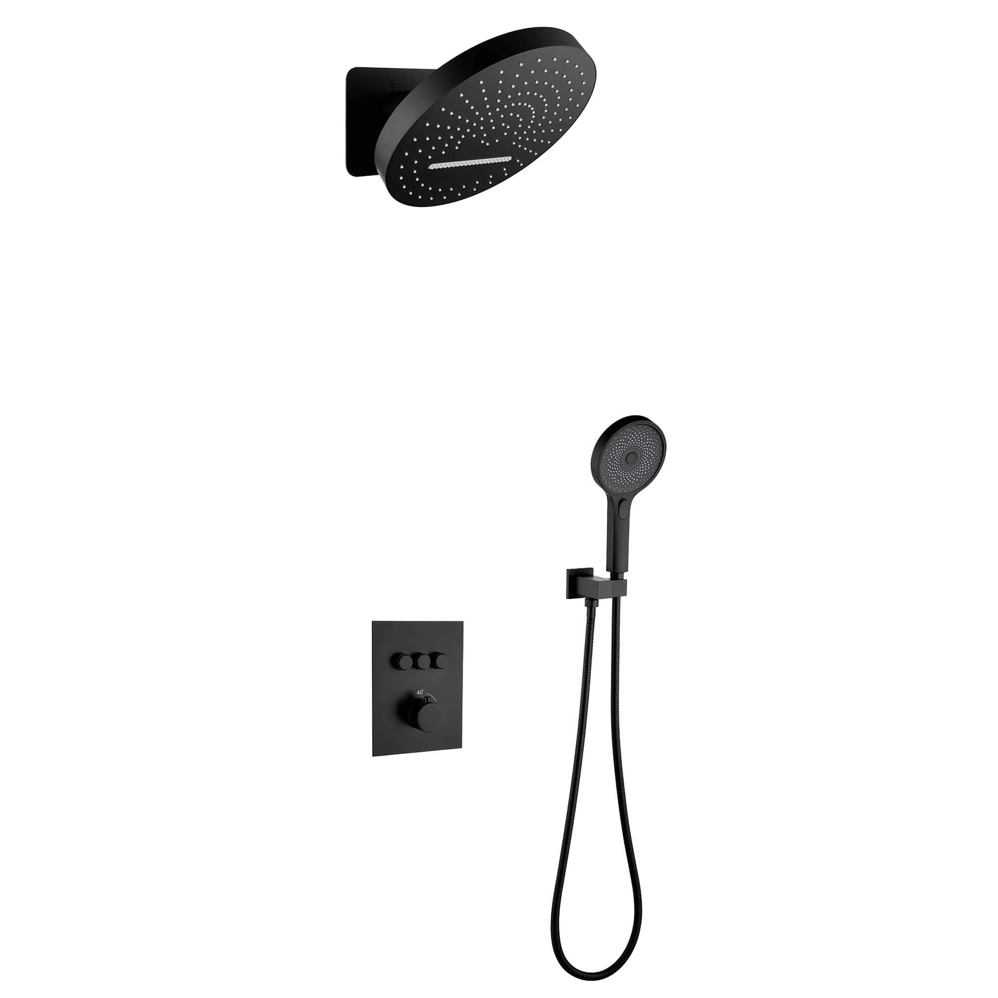 Wall Mount Thermostatic Shower System with Push Button Diverter and Luxury 12’’ Rain Shower Head JK0185