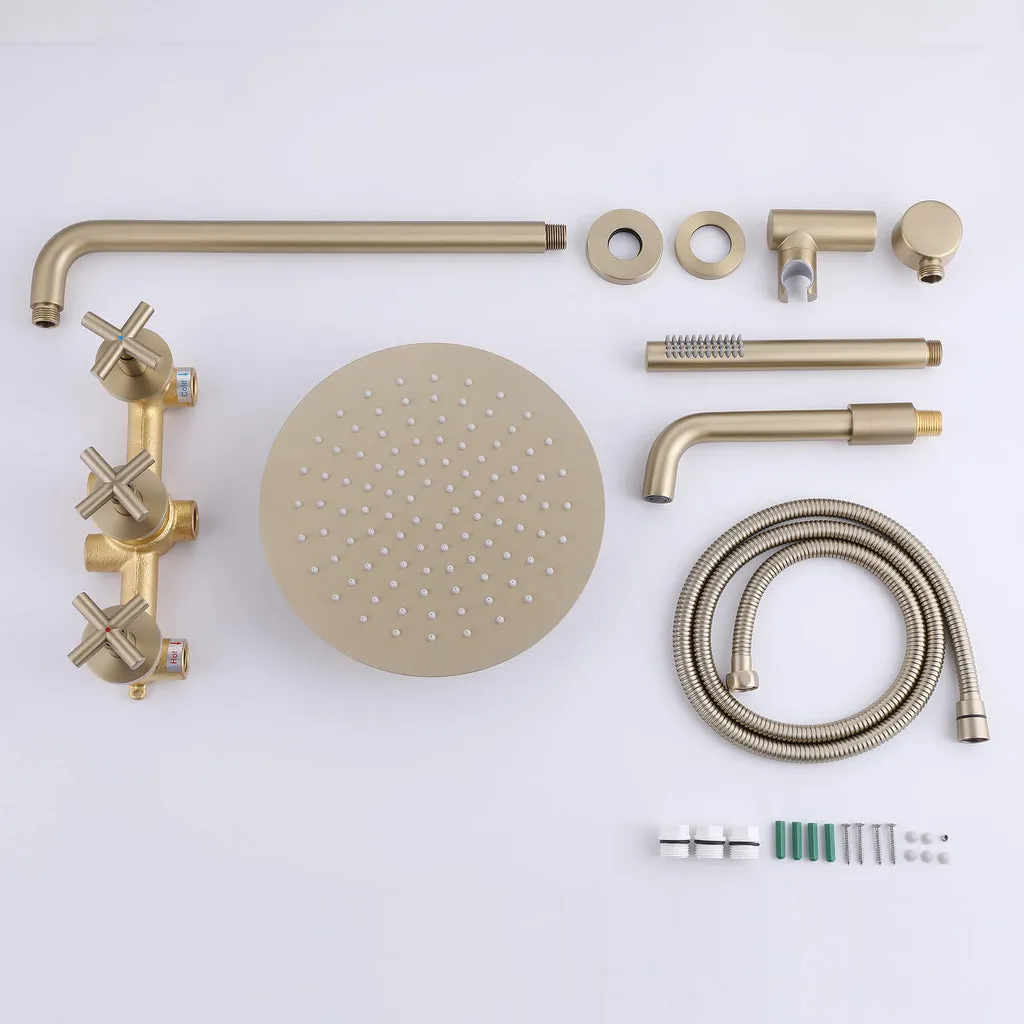 Wall Mount Tub Shower Faucet Set with Tub Spout and 3-Cross Handles JK0300