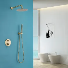 Wall Mounted Shower Faucet Set for Bathroom with 10" Shower Head Brushed Gold