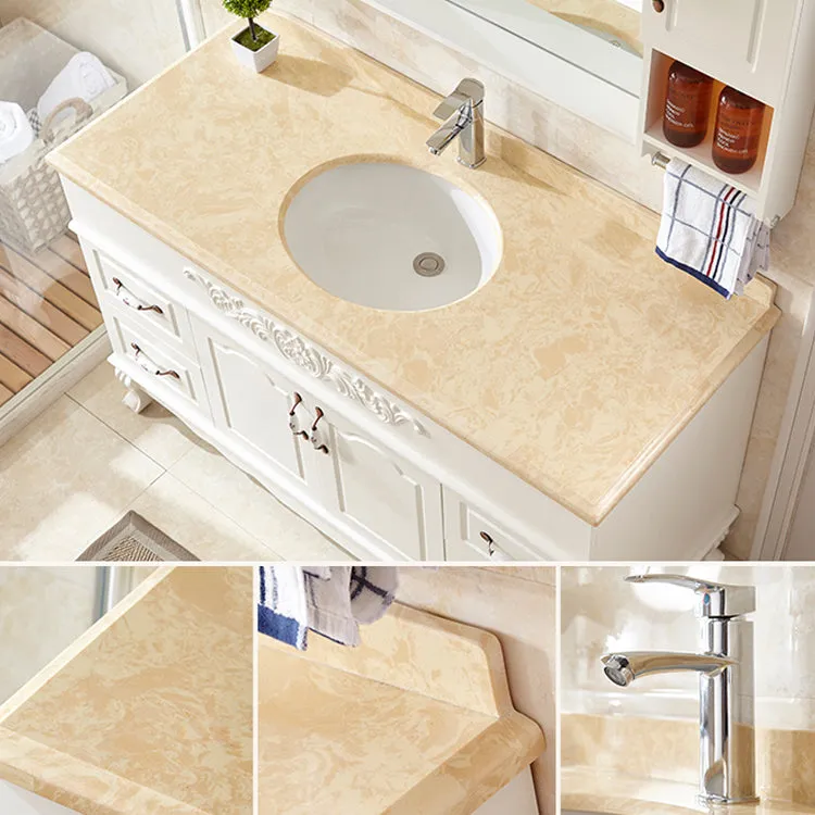 Wood Frame Bathroom Vanity White Freestanding Mirror Drawers Rectangle Vanity with 2 Doors